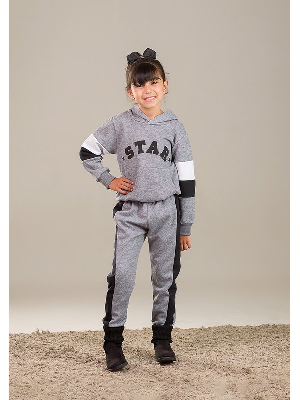 Conjunto Infantil Moletom Peluciado Mescla Mafi Kids Mescla