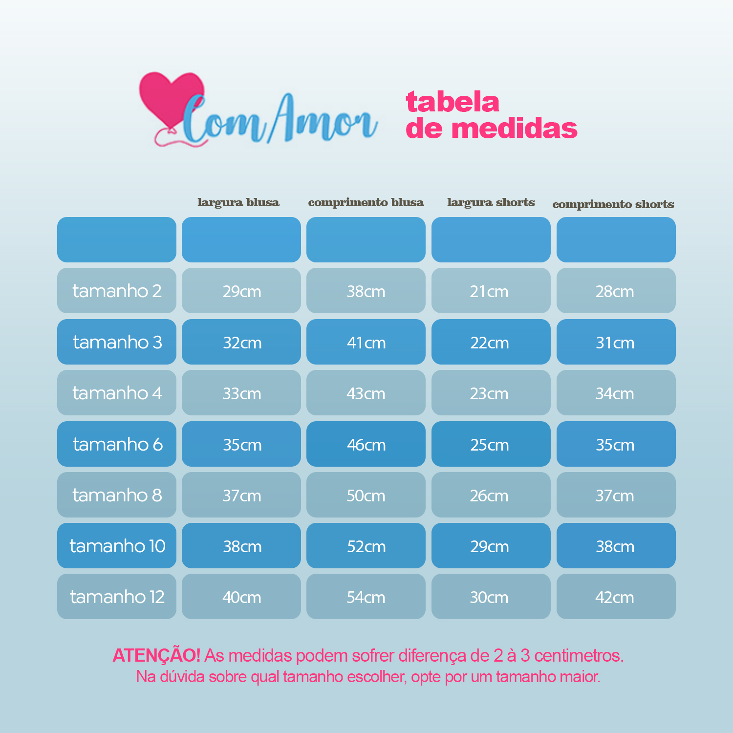 tabela de medidas verao masc